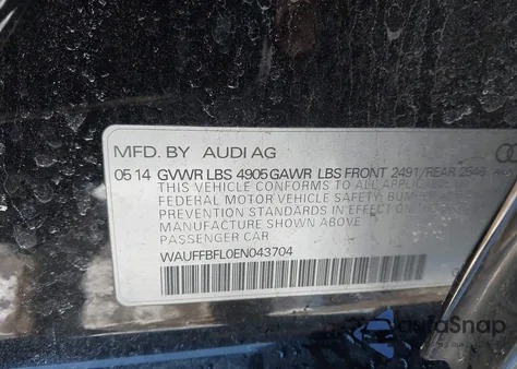 2014 Audi A4 2.0T Premium from USA, damaged, VIN WAUFFBFL0EN043704
